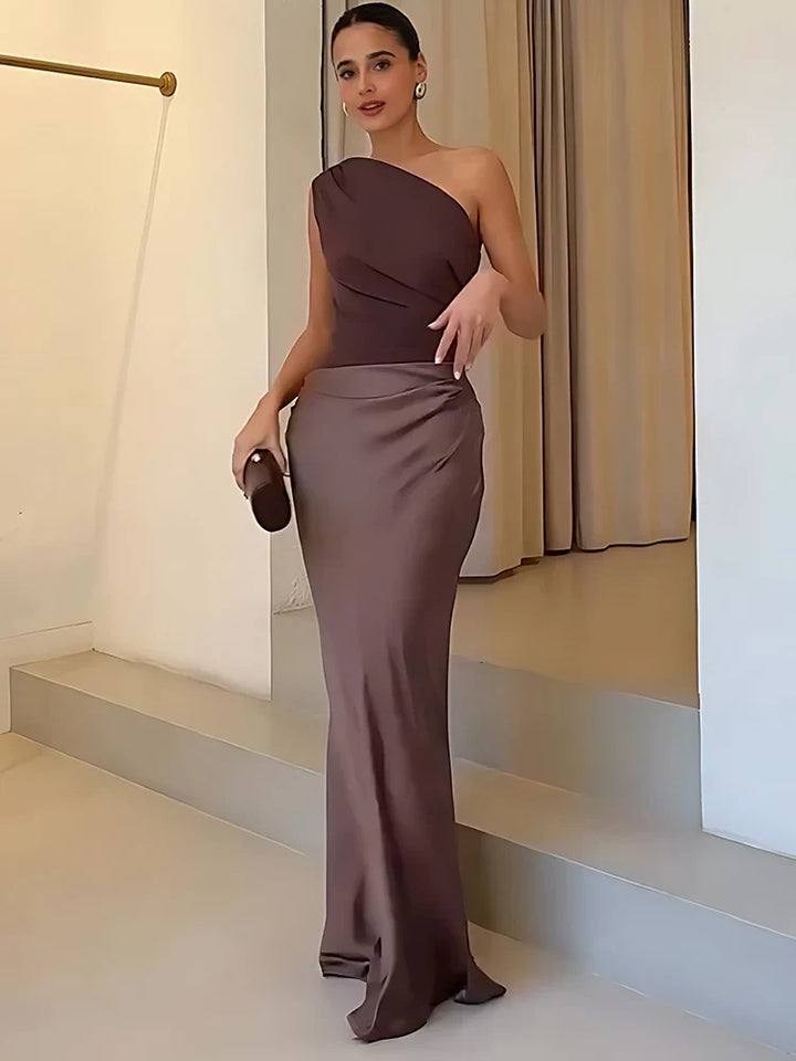 Sophia | Elegant One-Shoulder Satin Maxi Gown