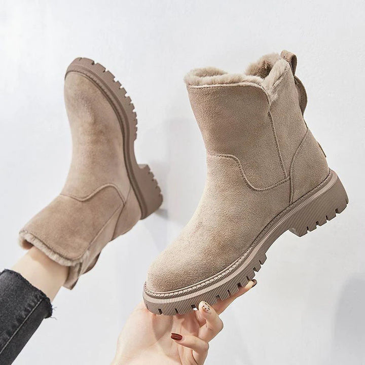 Women's Ankle Boots - Slip-On Platform Boot with Fleece Lining and Side Zip