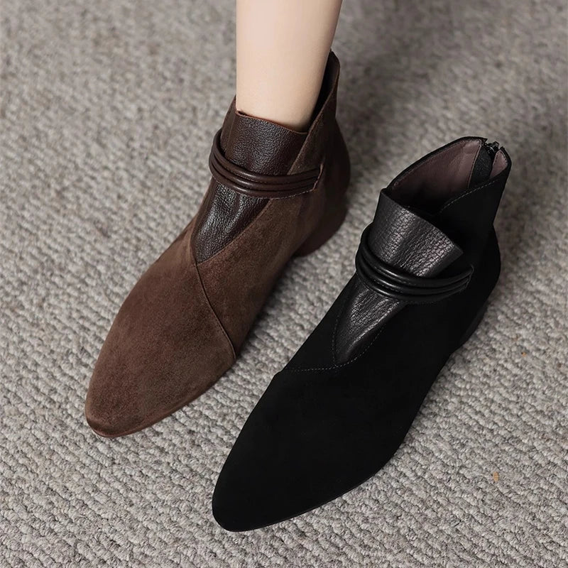 Women’s Faux Suede Ankle Boots with Side Zip Closure and Low Block Heel