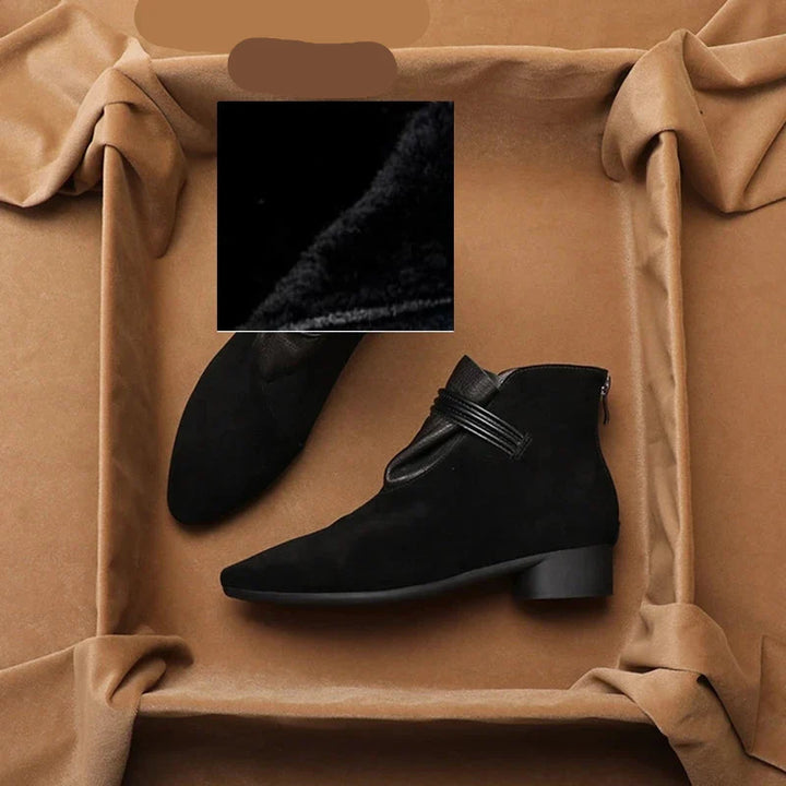 Women’s Faux Suede Ankle Boots with Side Zip Closure and Low Block Heel