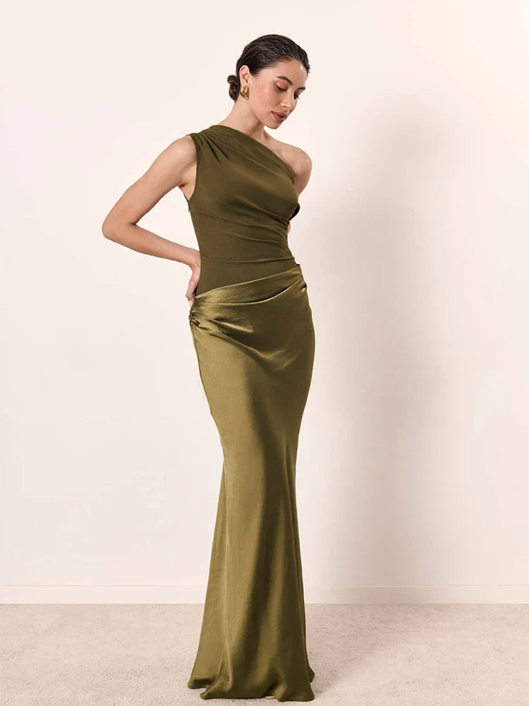 Sophia | Elegant One-Shoulder Satin Maxi Gown