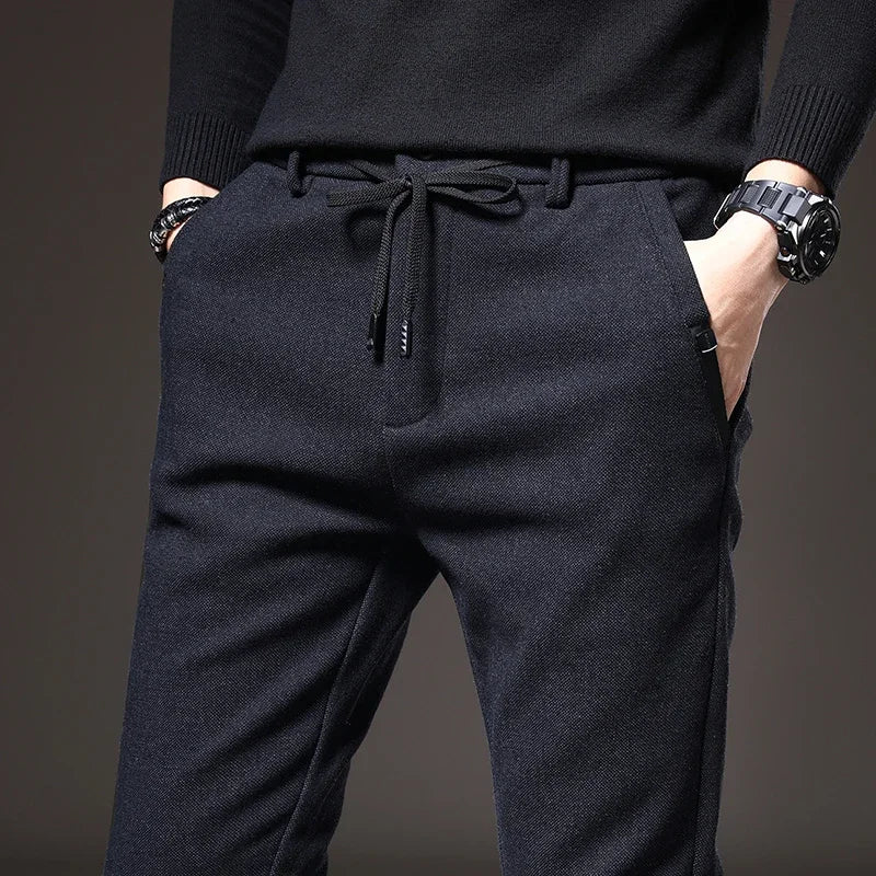 Men's Slim Fit Chinos - Drawstring Waist Zip Fly Tapered Leg