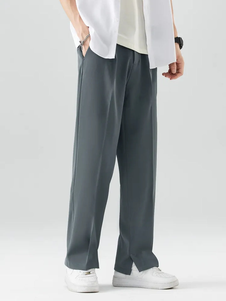 Men's Pleated Wide Leg Pants - Elasticated Waist Straight Cut