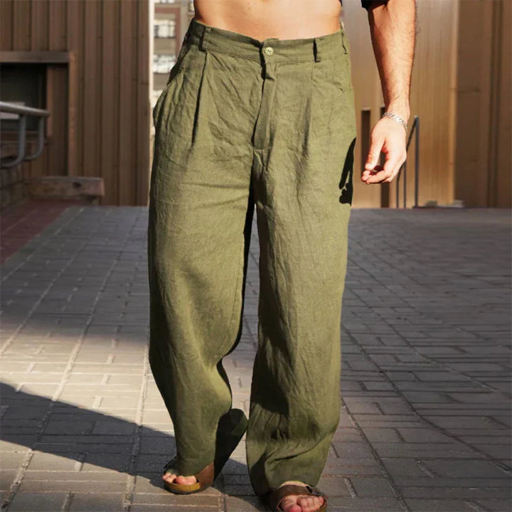 Men's Linen Pants - Pleated Wide Leg Full Length Style