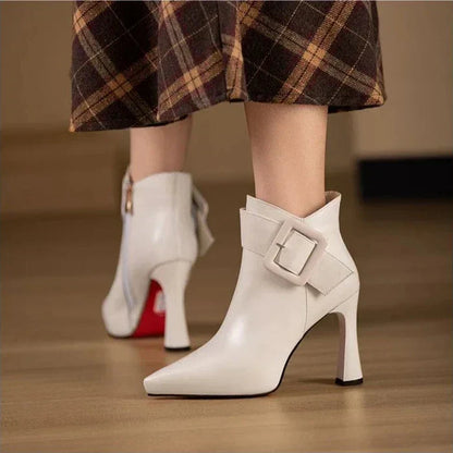 Women’s Pointed Toe Ankle Boots – Buckle Detail High Heel