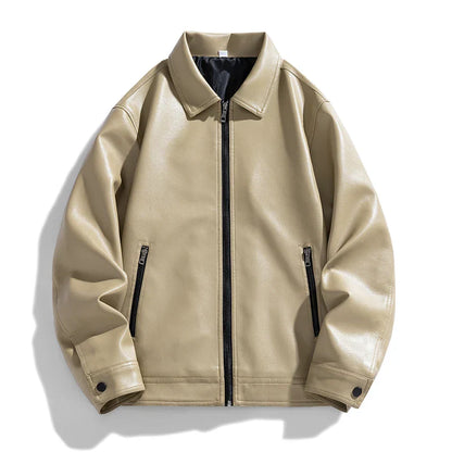 Men’s Faux Leather Collared Zip Jacket – Structured Classic Fit
