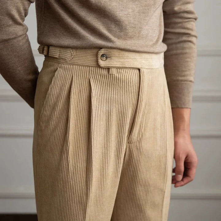 Men's Corduroy Pleated Pants - High Rise - Side Adjusters - Cuffed Hem