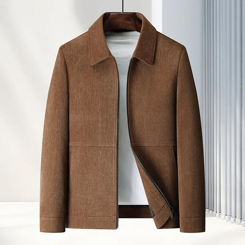 Men’s Zip Front Jacket – Collared Casual Coat with Long Sleeves and Straight Hem