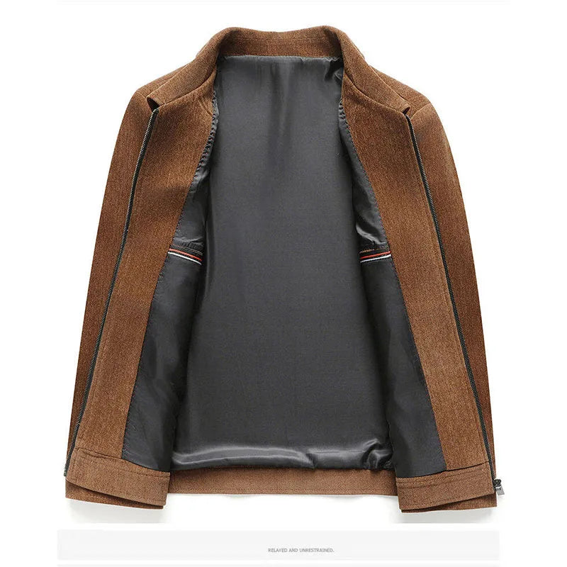 Men’s Zip Front Jacket – Collared Casual Coat with Long Sleeves and Straight Hem
