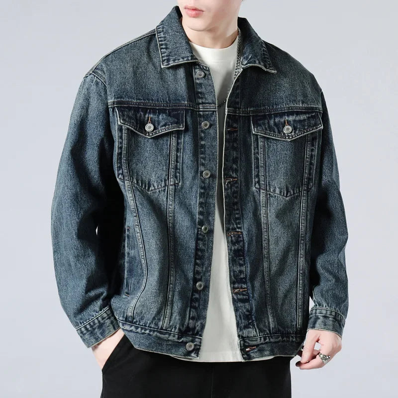 Men's Denim Long Sleeve Button Front Collar Jacket