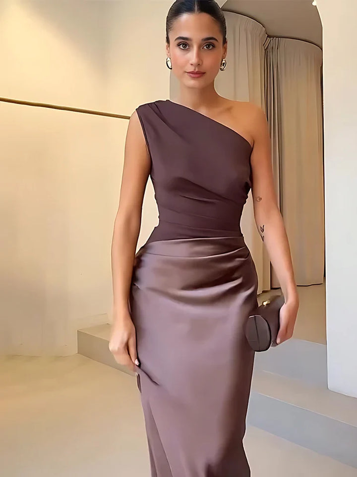 Sophia | Elegant One-Shoulder Satin Maxi Gown
