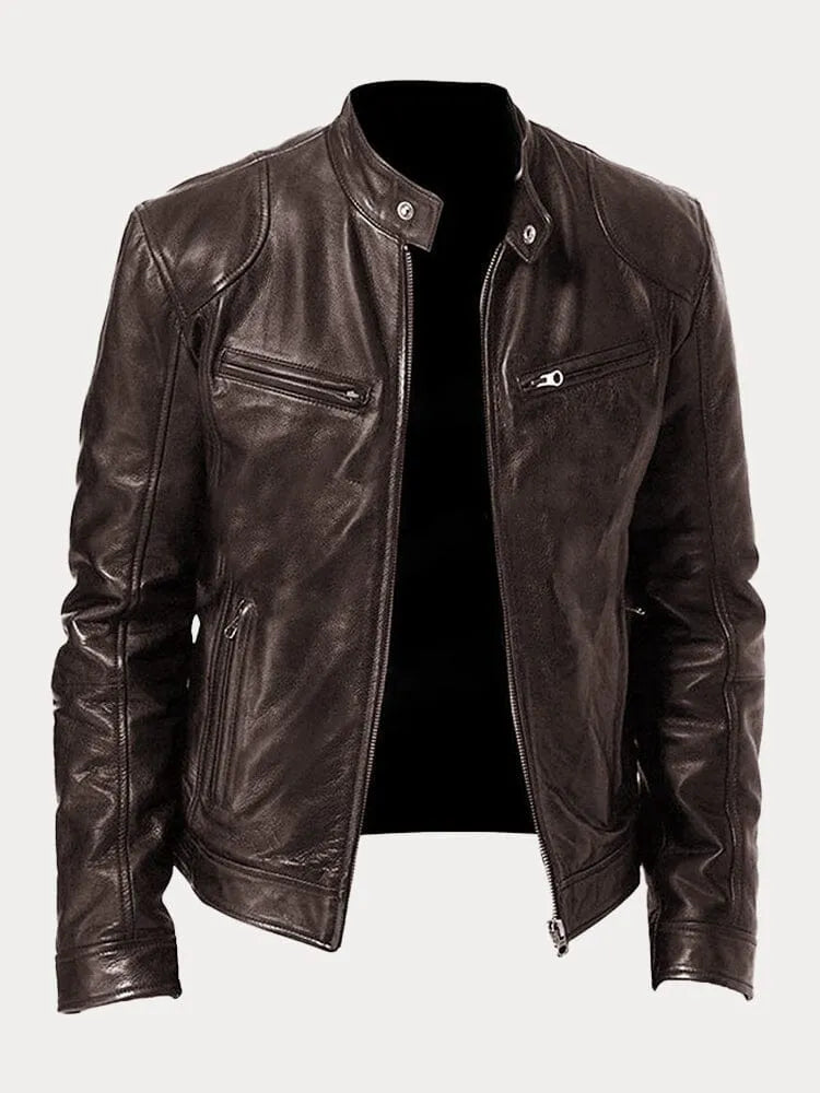 Men's Biker Jacket with Stand Collar - Multi-Zip - Casual Style
