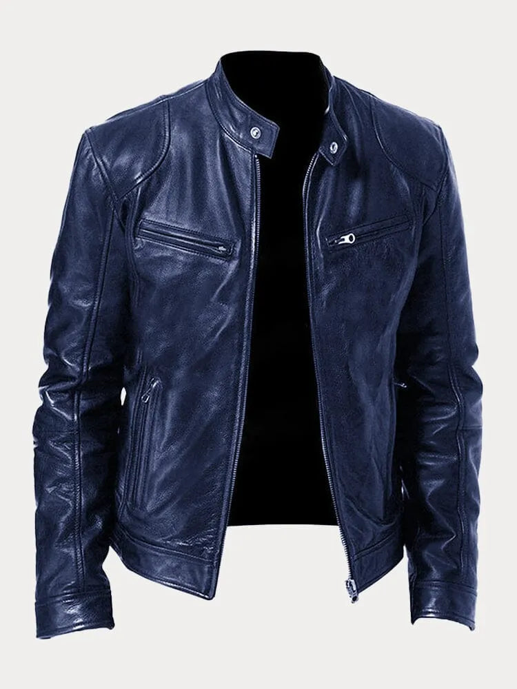 Men's Biker Jacket with Stand Collar - Multi-Zip - Casual Style