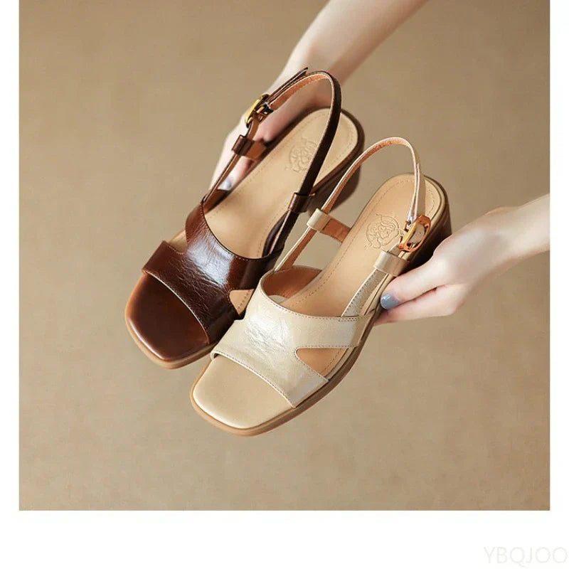 Women’s Slingback Sandals with Square Toe and Buckle Strap Closure