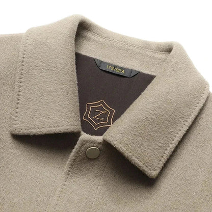 Men’s Double Faced Wool Jacket with Polo Collar and Button Front