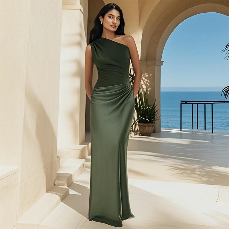 Sophia | Elegant One-Shoulder Satin Maxi Gown