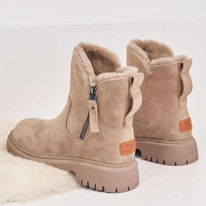 Women's Ankle Boots - Slip-On Platform Boot with Fleece Lining and Side Zip