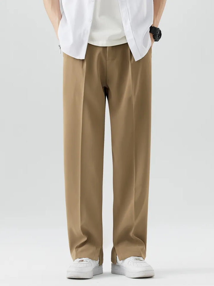 Men's Pleated Wide Leg Pants - Elasticated Waist Straight Cut