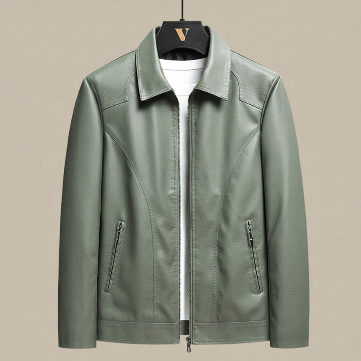 Men’s Faux Leather Zip-Front Jacket – Structured Tailored Fit