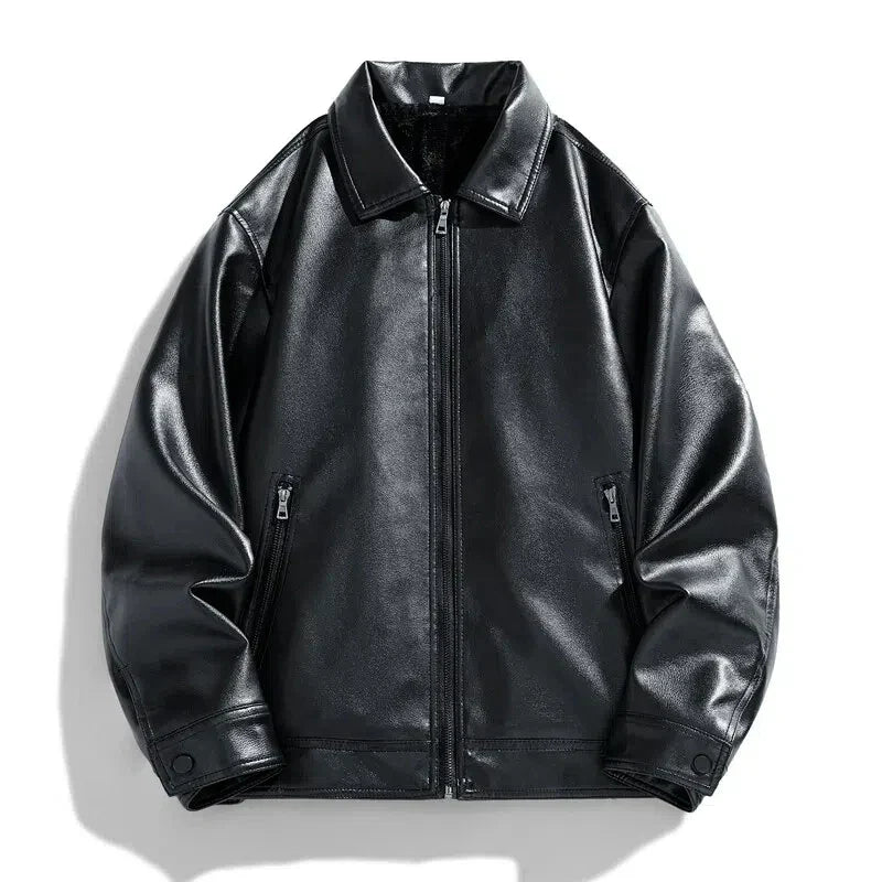 Men’s Faux Leather Collared Zip Jacket – Structured Classic Fit