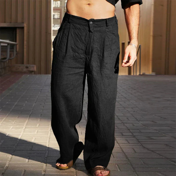 Men's Linen Pants - Pleated Wide Leg Full Length Style