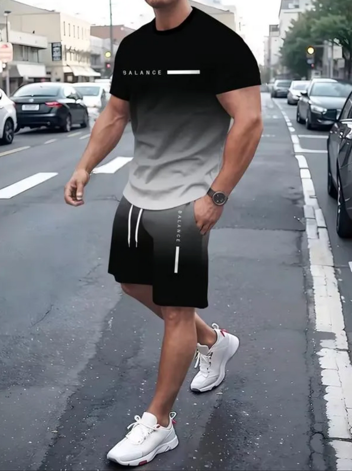 Men's Gym Set - T-Shirt & Shorts "BALANCE" Letter Print Edition