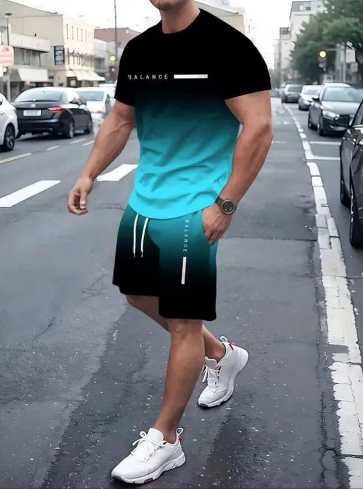 Men's Gym Set - T-Shirt & Shorts "BALANCE" Letter Print Edition