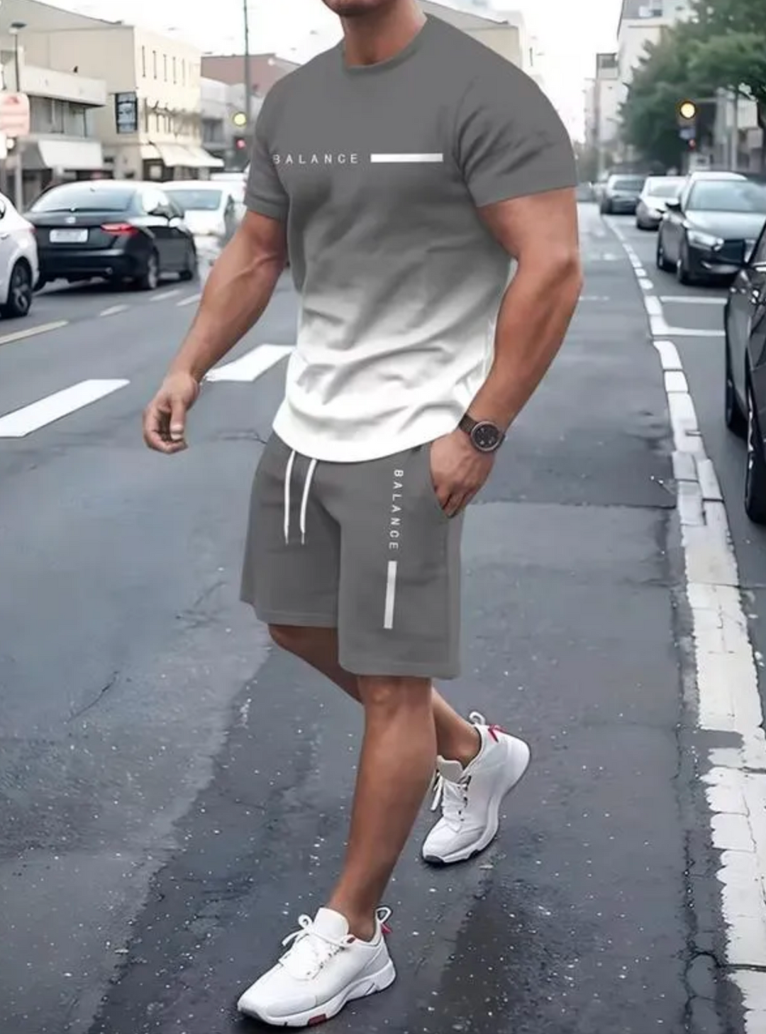Men's Gym Set - T-Shirt & Shorts "BALANCE" Letter Print Edition