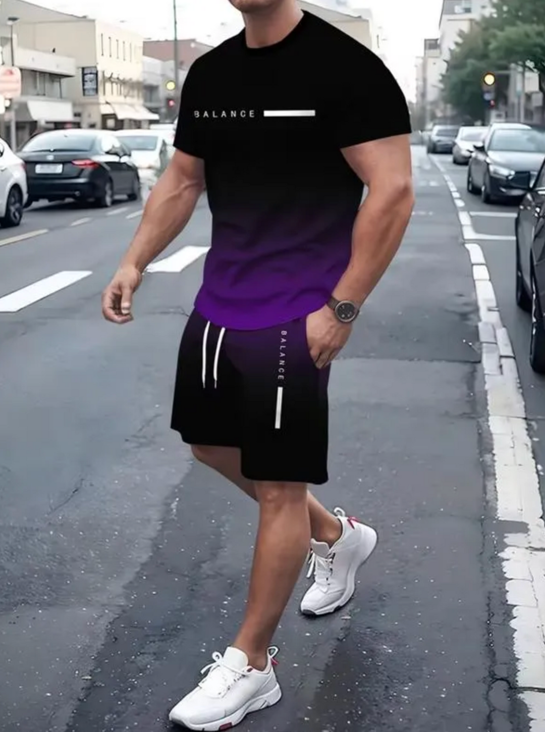Men's Gym Set - T-Shirt & Shorts "BALANCE" Letter Print Edition