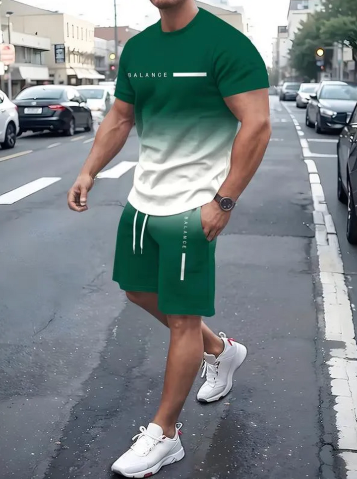 Men's Gym Set - T-Shirt & Shorts "BALANCE" Letter Print Edition