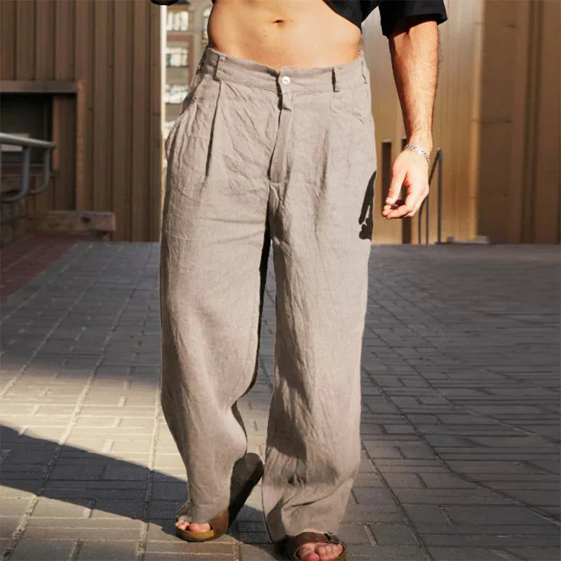 Men's Linen Pants - Pleated Wide Leg Full Length Style