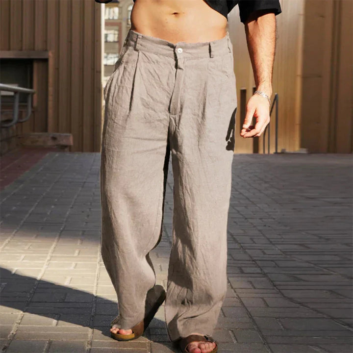 Men's Linen Pants - Pleated Wide Leg Full Length Style