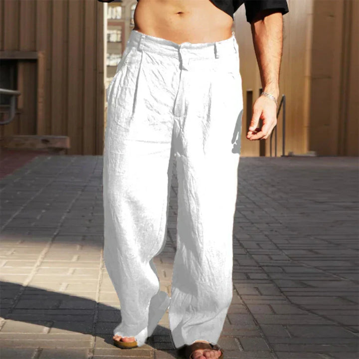 Men's Linen Pants - Pleated Wide Leg Full Length Style