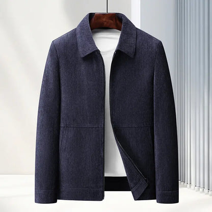 Men’s Zip Front Jacket – Collared Casual Coat with Long Sleeves and Straight Hem