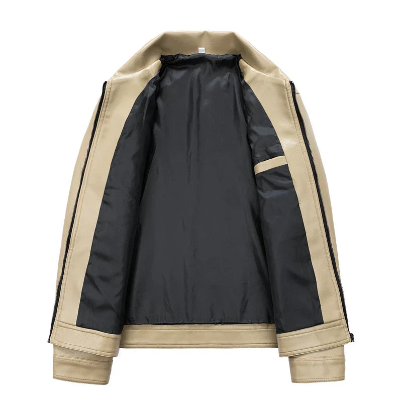 Men’s Faux Leather Collared Zip Jacket – Structured Classic Fit