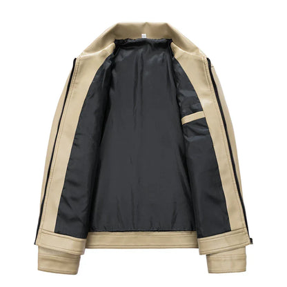 Men’s Faux Leather Collared Zip Jacket – Structured Classic Fit