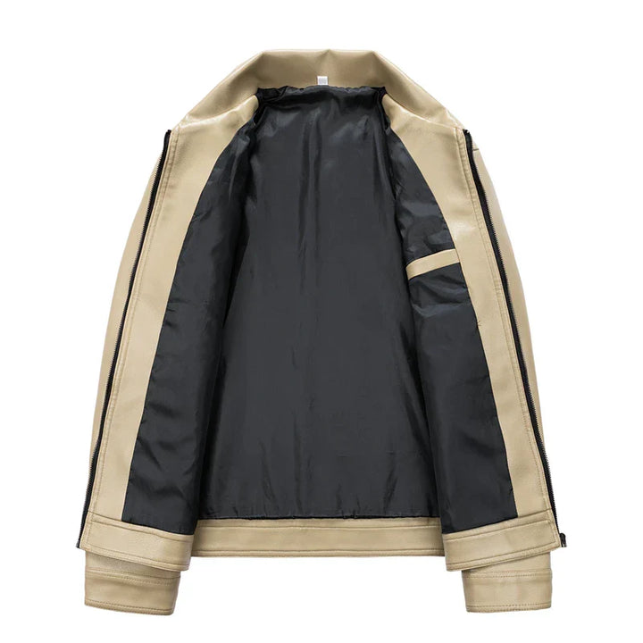 Men’s Faux Leather Collared Zip Jacket – Structured Classic Fit