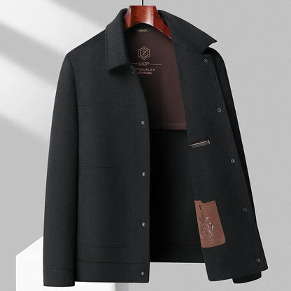 Men’s Double Faced Wool Jacket with Polo Collar and Button Front