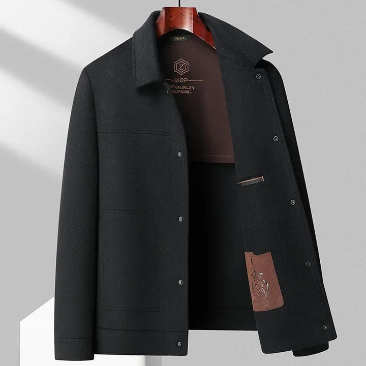Men’s Double Faced Wool Jacket with Polo Collar and Button Front
