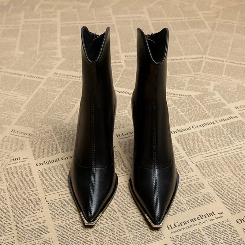 Women’s Pointed Toe Ankle Boots with Side Zip Closure and Block Heel