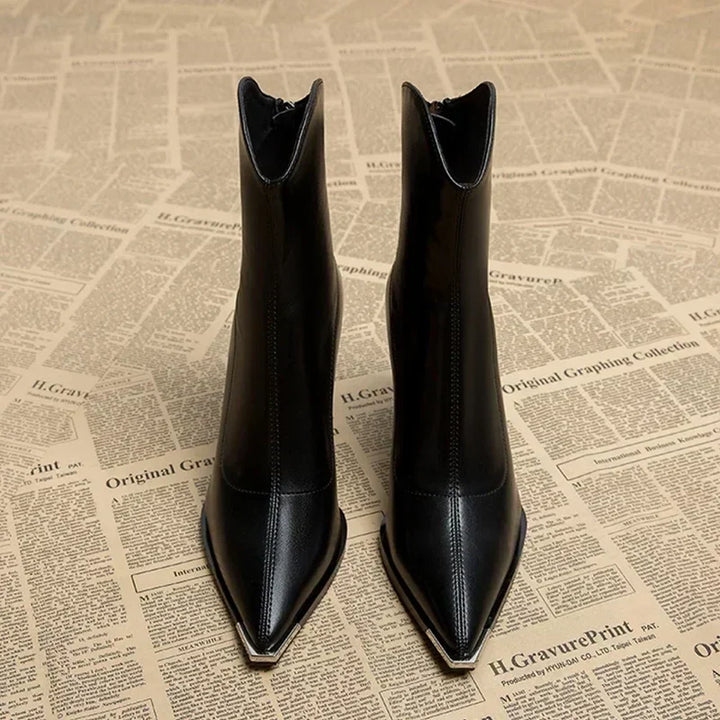 Women’s Pointed Toe Ankle Boots with Side Zip Closure and Block Heel