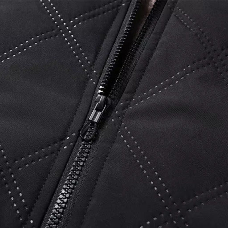Men's Quilted Zip-Up Jacket with Stand Collar - Fleece Lined - Zip Pockets - Winter Style