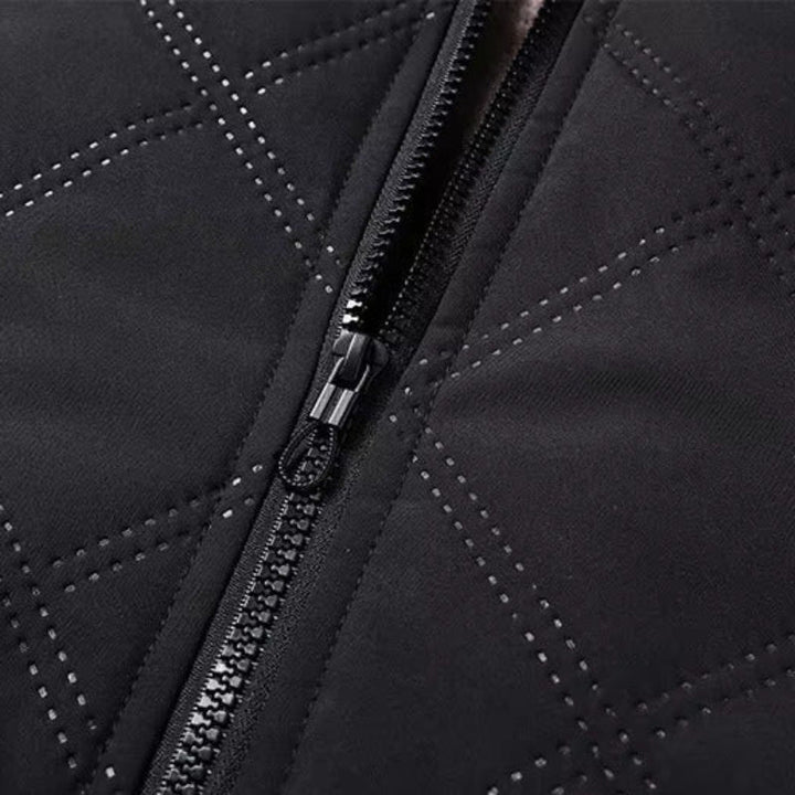Men's Quilted Zip-Up Jacket with Stand Collar - Fleece Lined - Zip Pockets - Winter Style