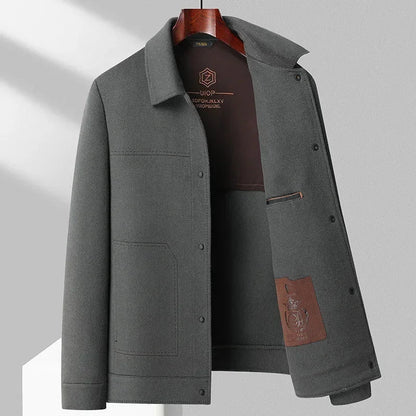 Men’s Double Faced Wool Jacket with Polo Collar and Button Front