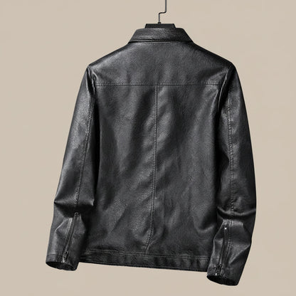 Men’s Faux Leather Zip-Front Jacket – Structured Tailored Fit