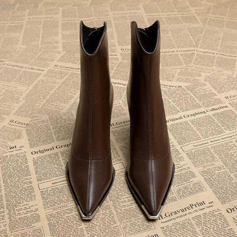 Women’s Pointed Toe Ankle Boots with Side Zip Closure and Block Heel