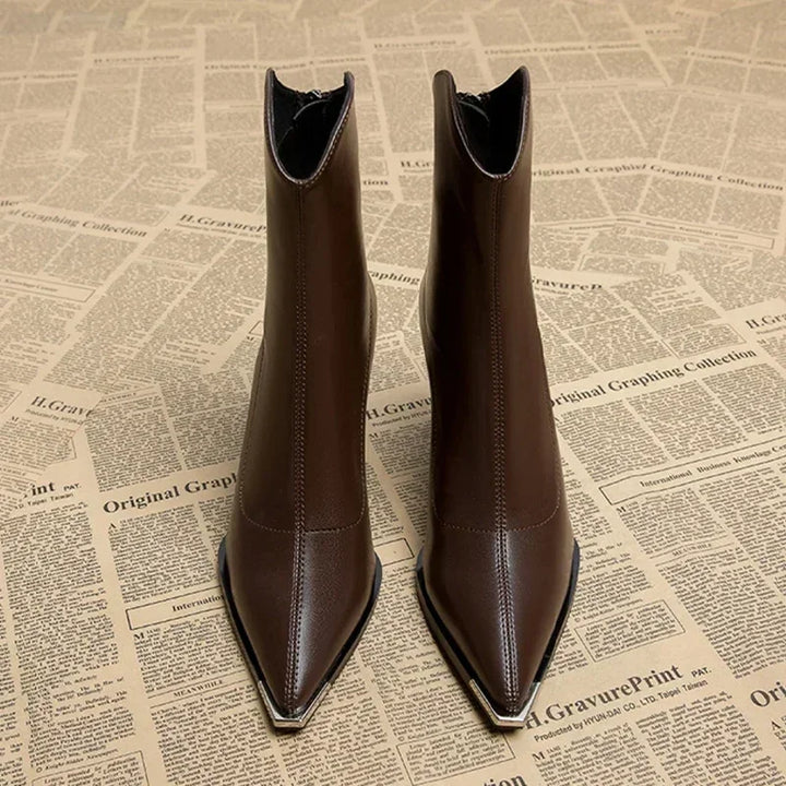 Women’s Pointed Toe Ankle Boots with Side Zip Closure and Block Heel