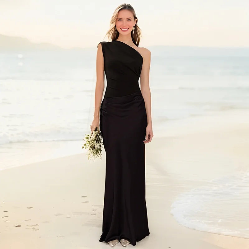 Sophia | Elegant One-Shoulder Satin Maxi Gown