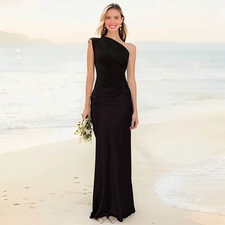 Sophia | Elegant One-Shoulder Satin Maxi Gown