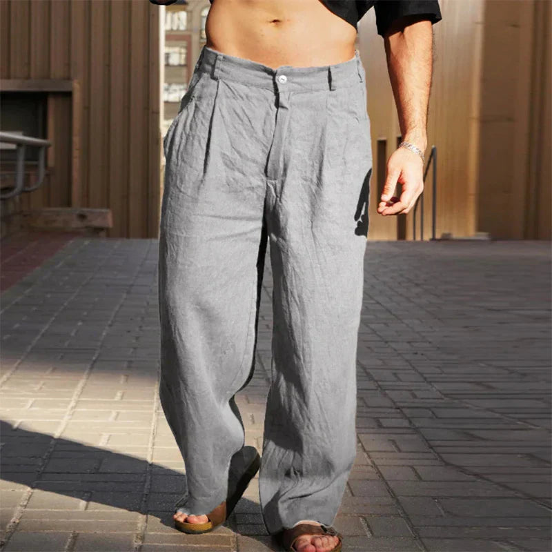 Men's Linen Pants - Pleated Wide Leg Full Length Style